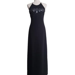 Cachet Black Maxi Dress with Silver Accents